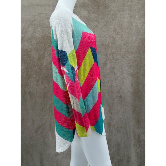 Luna Chic Sweater Womens Large Chevron Knit Sheer Tunic Lightweight Colorful - Picture 3 of 8